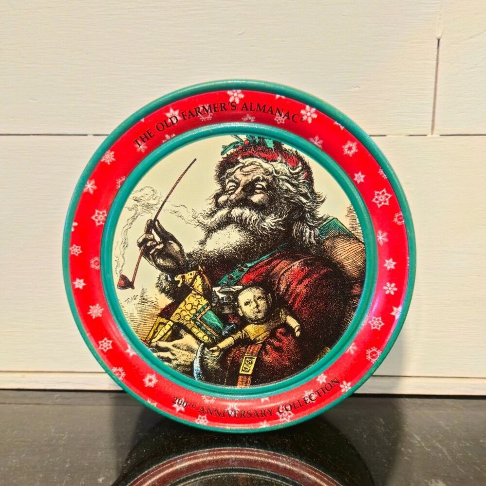 VTG Old Farmers Almanac 200th Anniversary Victorian Santa Christmas Tin 7.25"